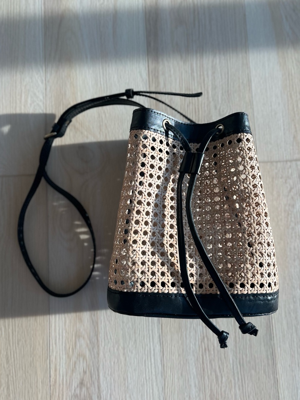Bembien Benna Bucket Bag with Raffia and Black Leather